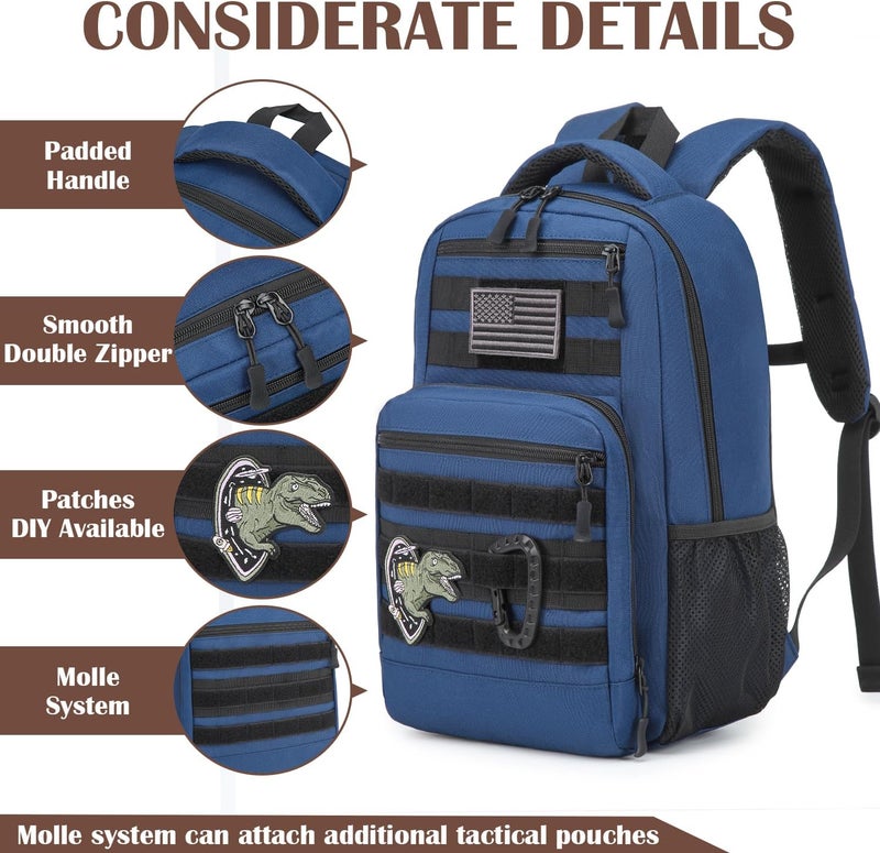 SunForMorning Kids Tactical Backpack Army Molle Bookbag Military Boys Backpack for School, Outdoor, Camping, Blue - Image 4